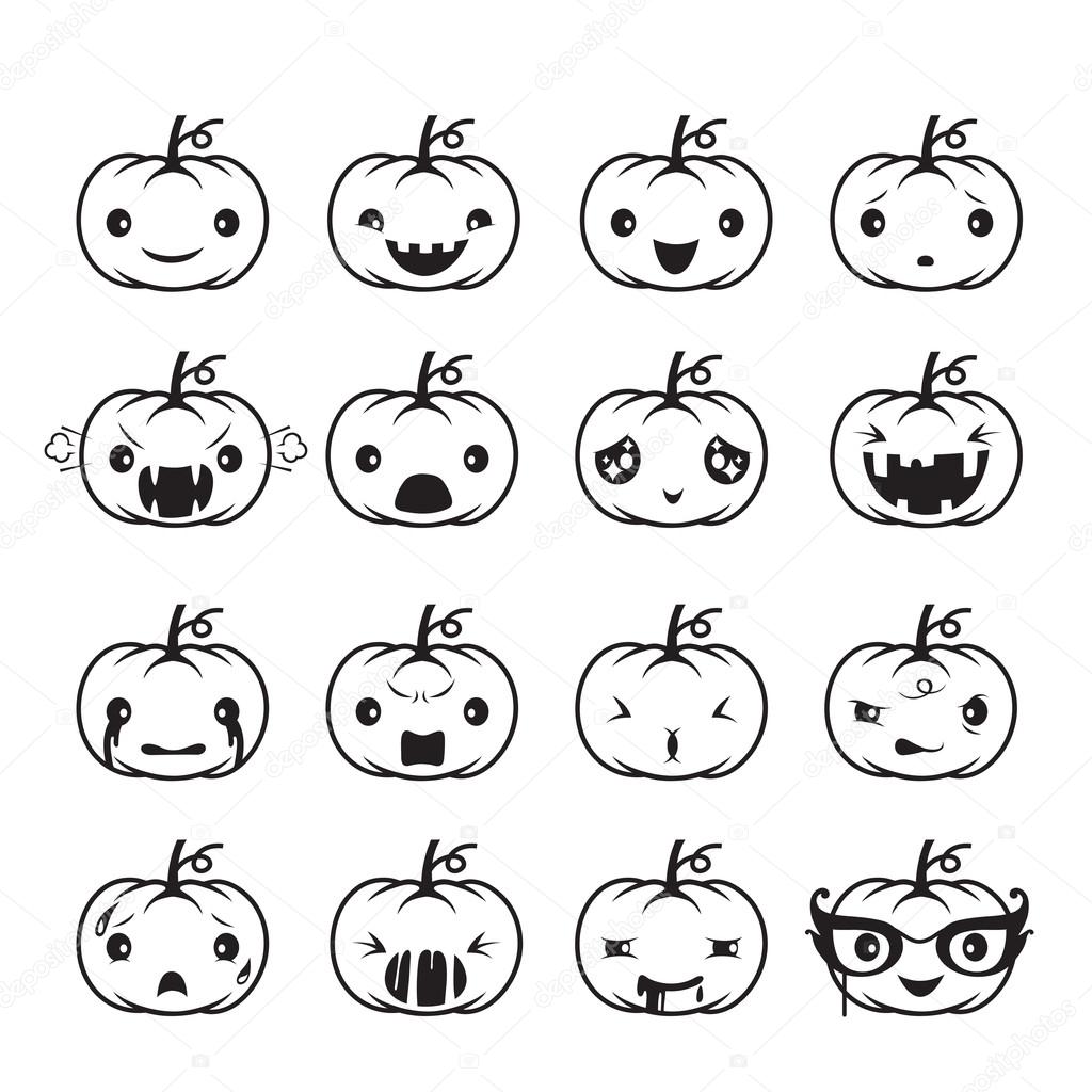 Pumpkin Emoticons Set, Monochrome