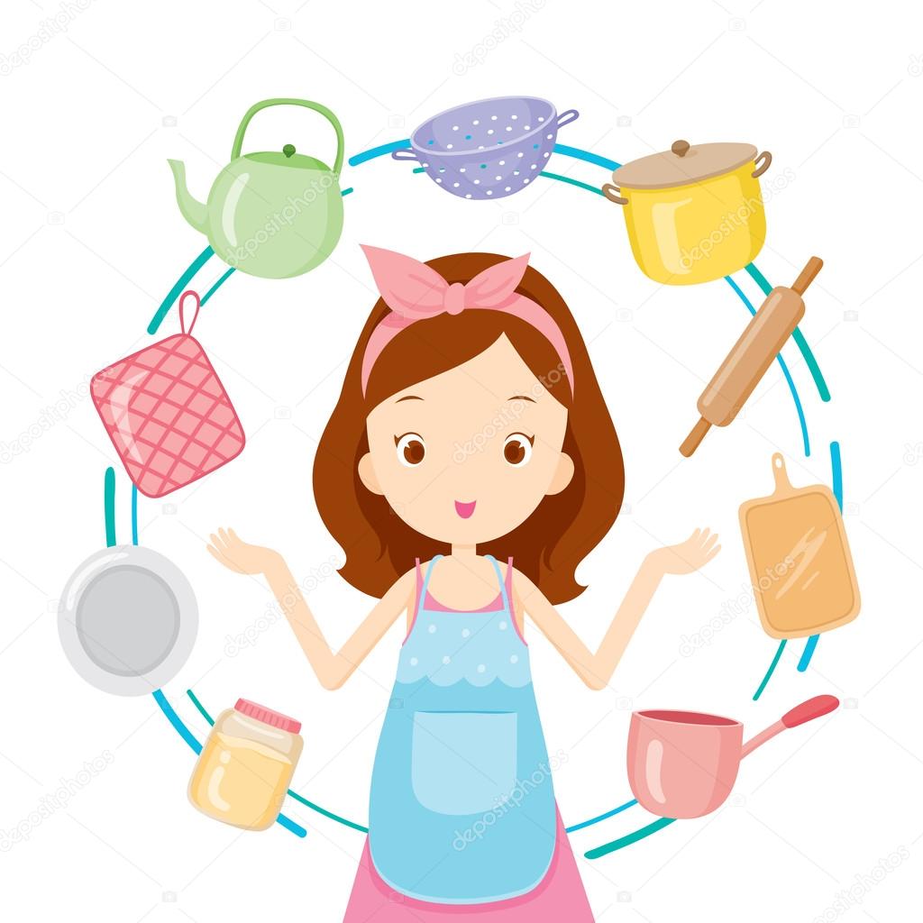 Girl With Kitchen Equipments