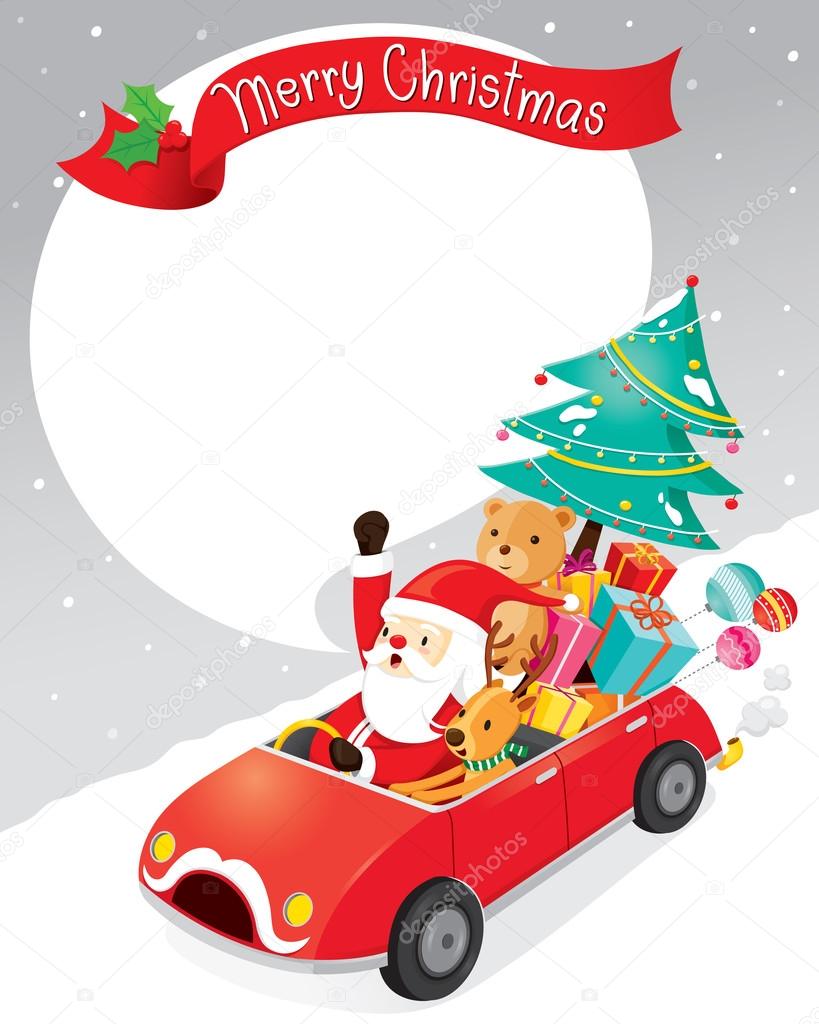 Santa Claus Driving Car With Reindeer