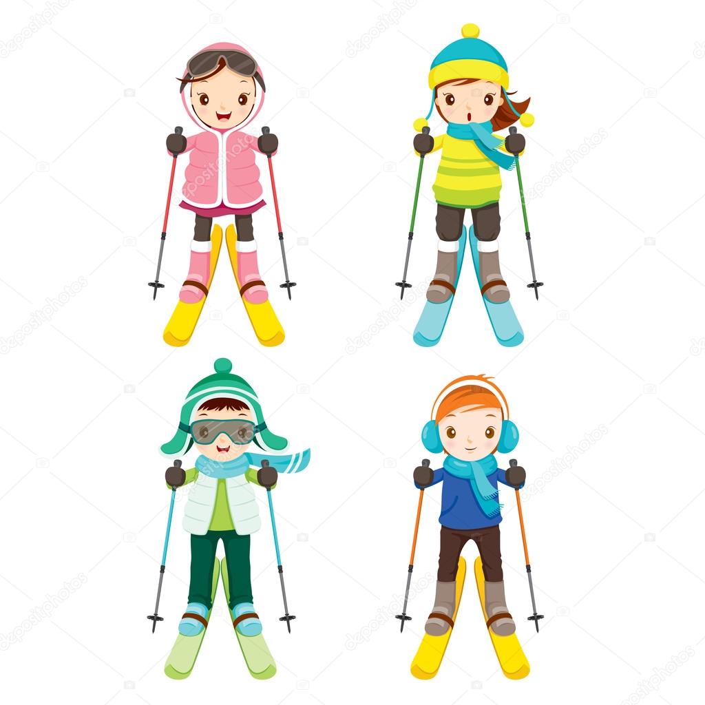Boy And Girl In Skiing Clothing Set