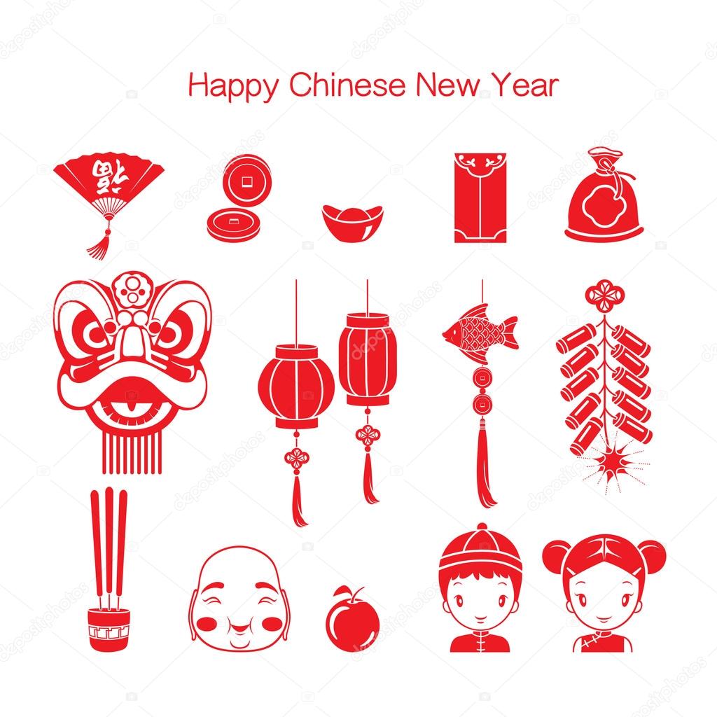 Chinese New Year Icons Set, Monochrome