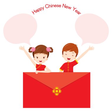 Erkek ve kız ile büyük kırmızı zarf