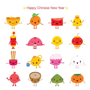 Çin yeni yılı sevimli çizgi tasarım öğeleri