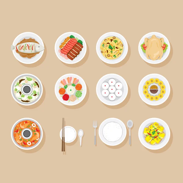 Alimentos en el set de platos — Vector de stock