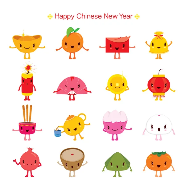 Nouvel An chinois mignon éléments de conception de bande dessinée — Image vectorielle