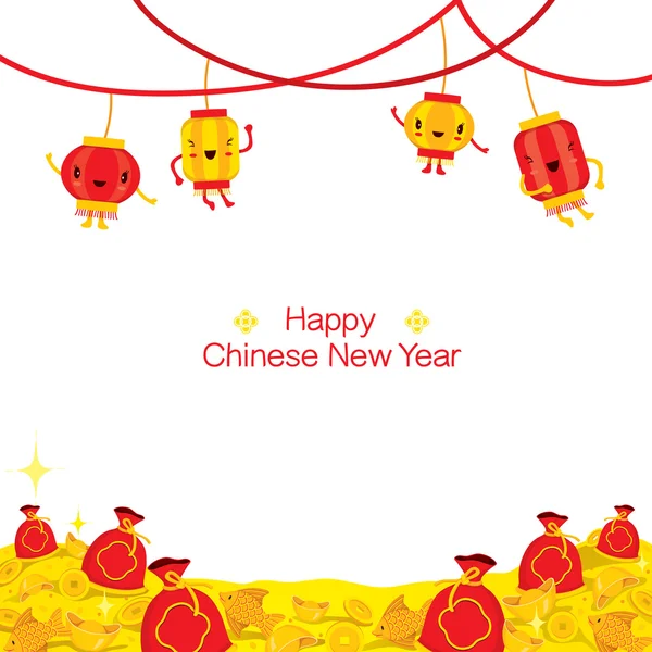 Chinese New Year Cute Cartoon Decorate On Frame — Stock Vector