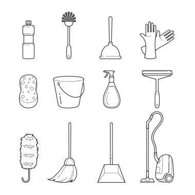 Temizlik, ev aletleri anahat Icons Set