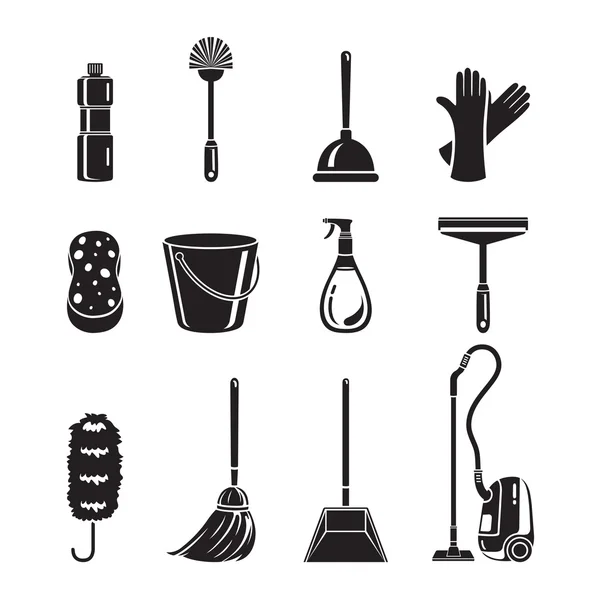 Schoonmaak, Home Appliances Icons Set, monochroom — Stockvector