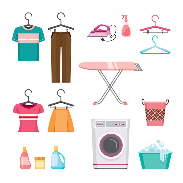 Pulizia, Set di icone della lavanderia — Vettoriale Stock