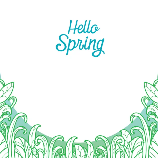 Hola texto de primavera con hierba en el fondo del contorno — Vector de stock