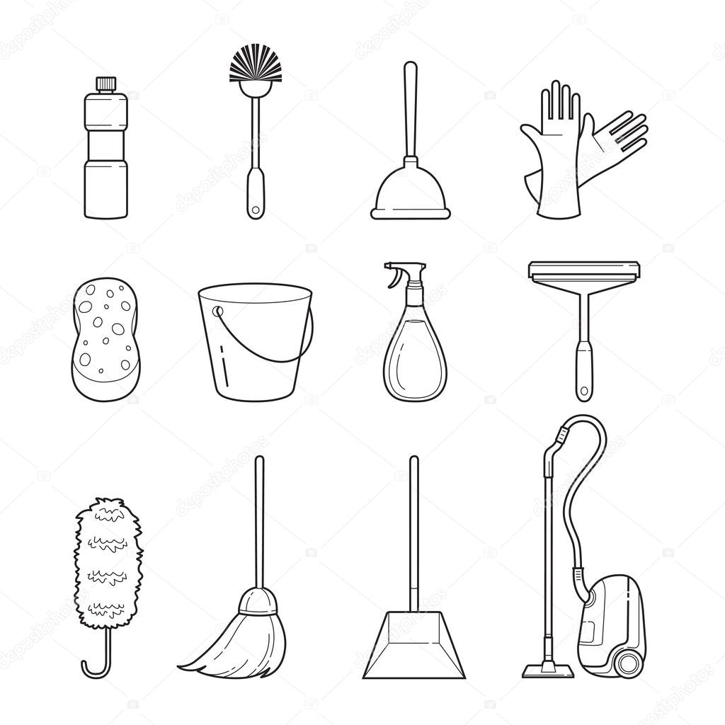 Cleaning, Home Appliances Outline Icons Set