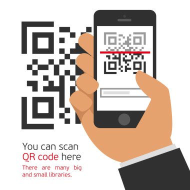 Mobile phone reads the QR code. clipart