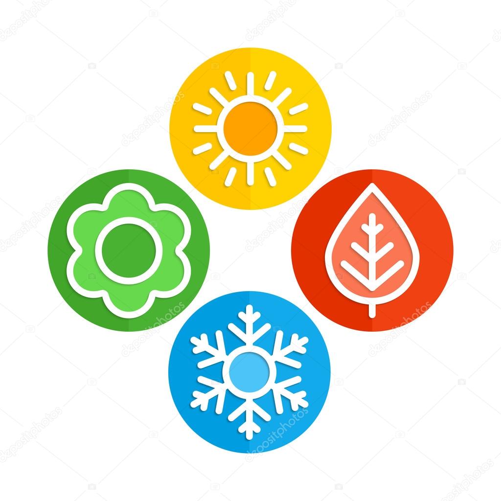 A set of colorful icons of seasons. The seasons - winter, spring, summer and autumn.