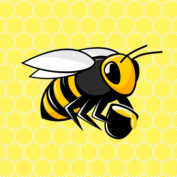 Bee on a honeycomb background — Stock Vector
