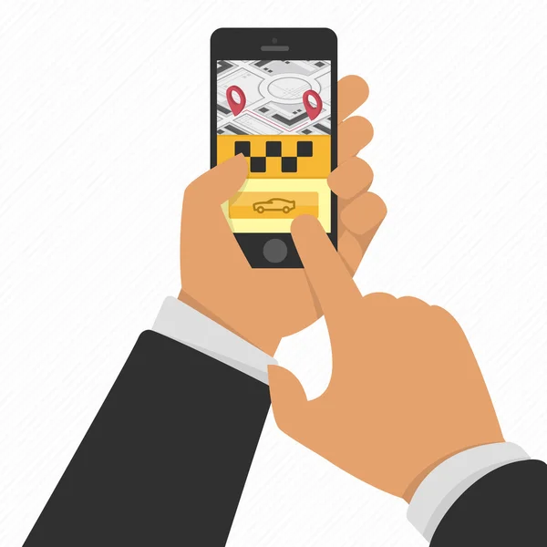 Ручной телефон с приложением службы такси — стоковый вектор