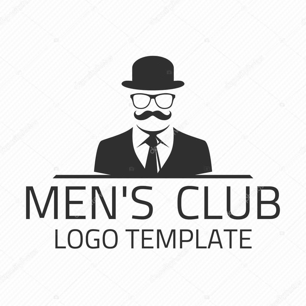 Vintage gentlemen club emblem. Mens club vector logo design template. Creative logo gentleman with a mustache, hat and glasses.