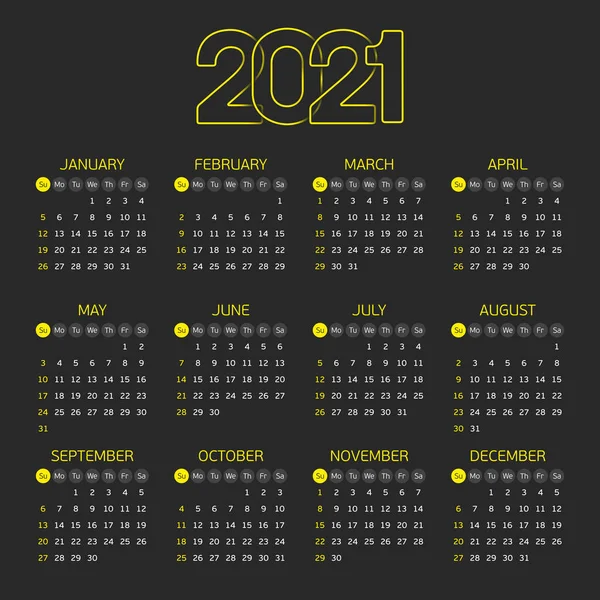 Календар 2021 року чорний . — стоковий вектор