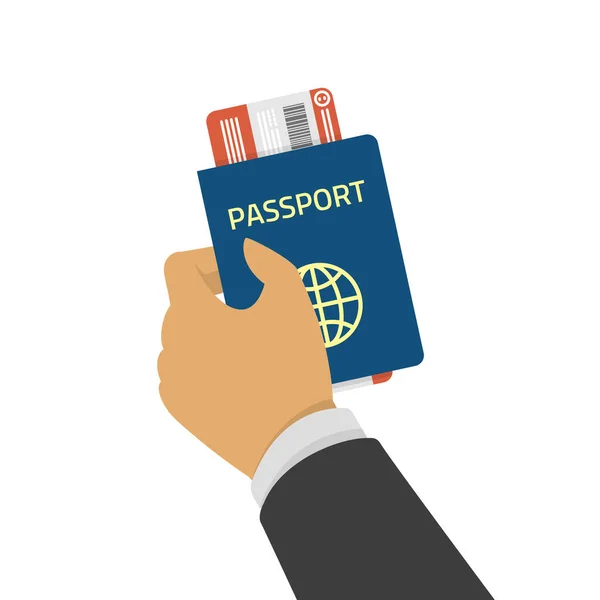Hand holding passport with tickets. — Stock Vector