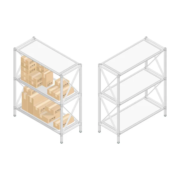 Étagères de rangement avec boîtes en carton. — Image vectorielle