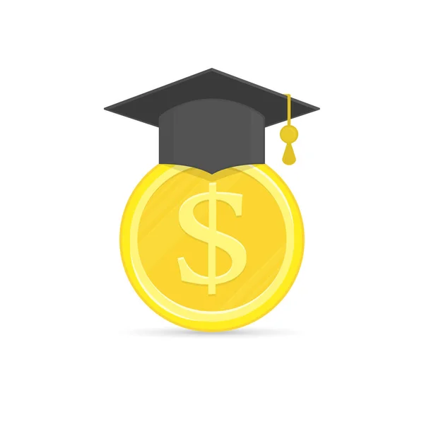 Graduation cap with coin. — Stock Vector