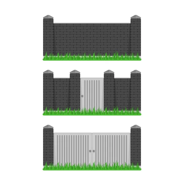 Fekete kő tégla kerítés. — Stock Vector