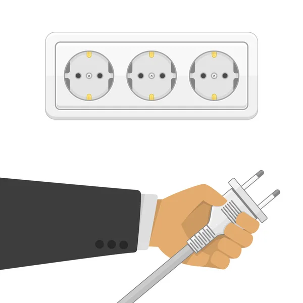 Toma de corriente eléctrica en la mano. — Archivo Imágenes Vectoriales