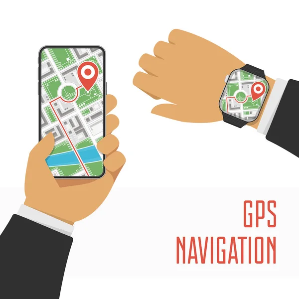 GPS navigatie op smartphone. — Stockvector