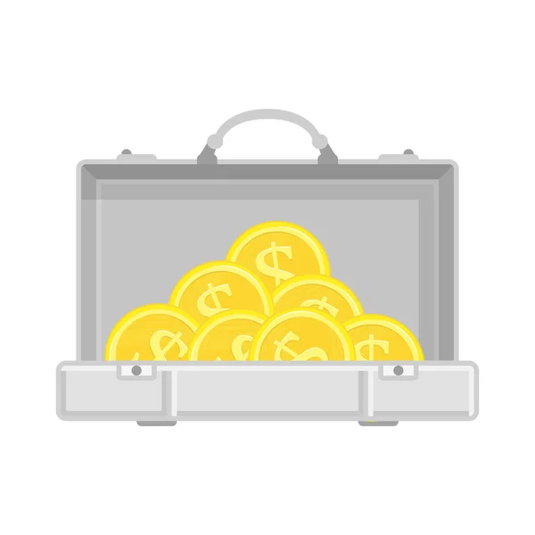 Maleta cromada con dinero. — Vector de stock