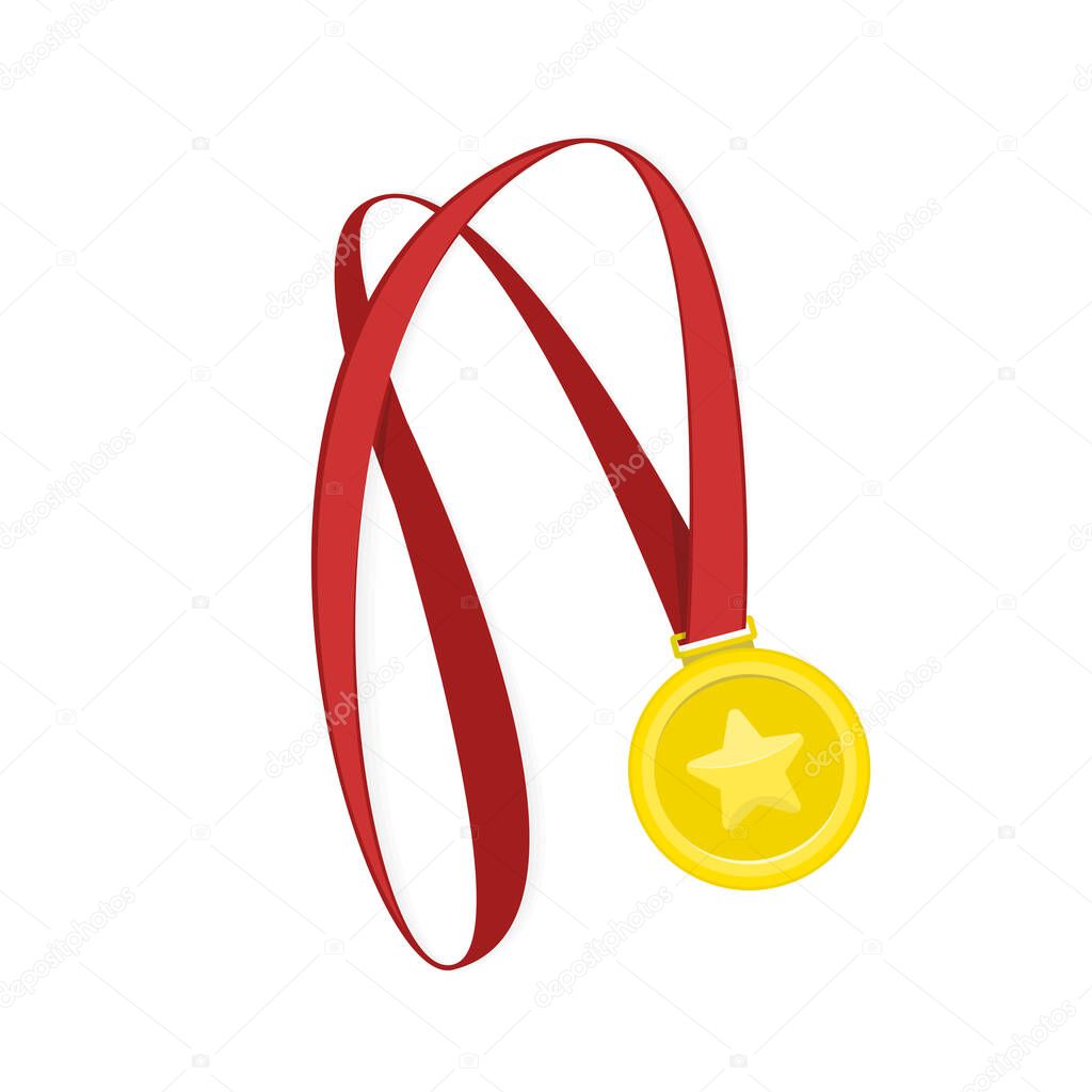 Gold Medal icon. Medal icon in flat style isolated on white background. Gold Medal icon Vector Illustration.