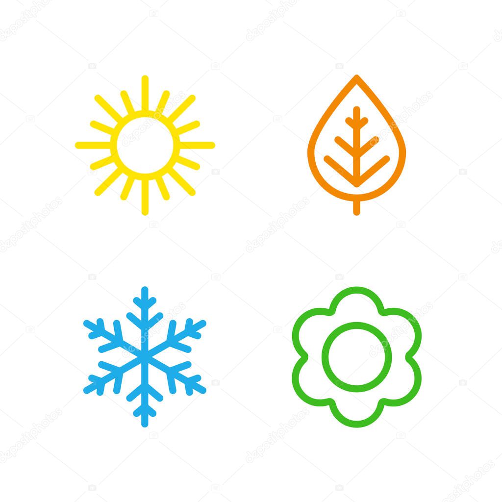 A set of colorful icons of seasons. The seasons - winter, spring, summer and autumn. Weather forecast sign. Season simple elements concept.