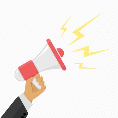 Çizgi film insan eli megafonu tutuyor..