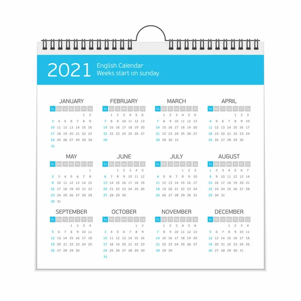 Plantilla vectorial calendario 2021. — Archivo Imágenes Vectoriales