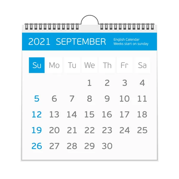 2021 plantilla de calendario de septiembre. — Archivo Imágenes Vectoriales