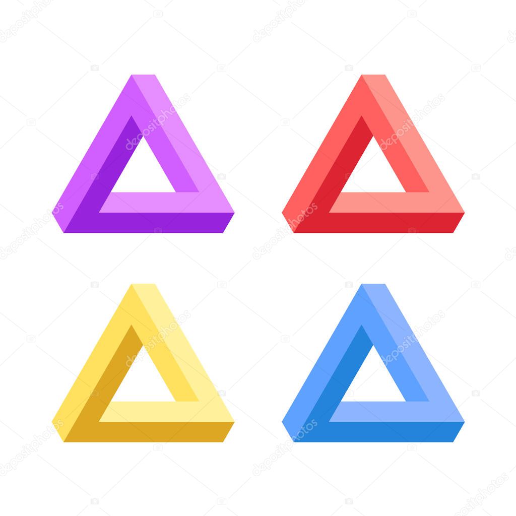 Penrose Triangle icon isolated on white background. Optical illusion triangle sign penrose in diffrent color.