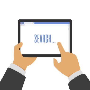 Adam holding tablet elinde.