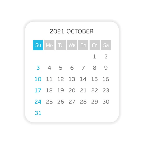 Plantilla calendario octubre 2021. — Archivo Imágenes Vectoriales