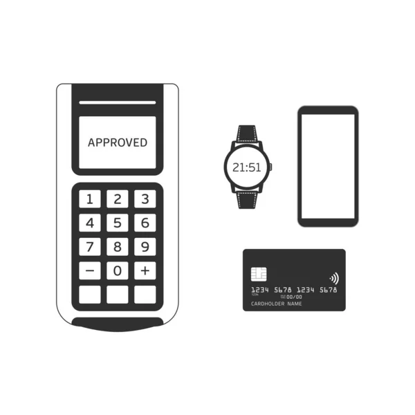 Κινητό πληρώσει έξυπνο τηλέφωνο ρολόι κάρτα. — Διανυσματικό Αρχείο