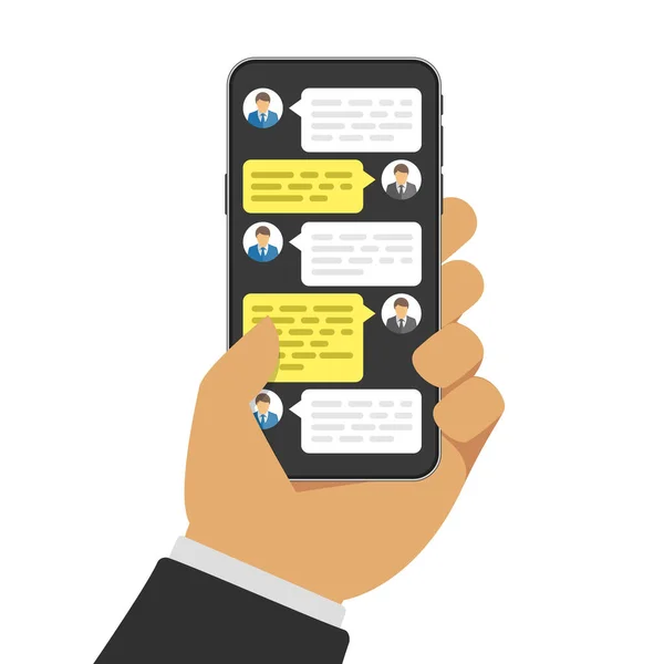 Chatten met chatbot op telefoon. — Stockvector