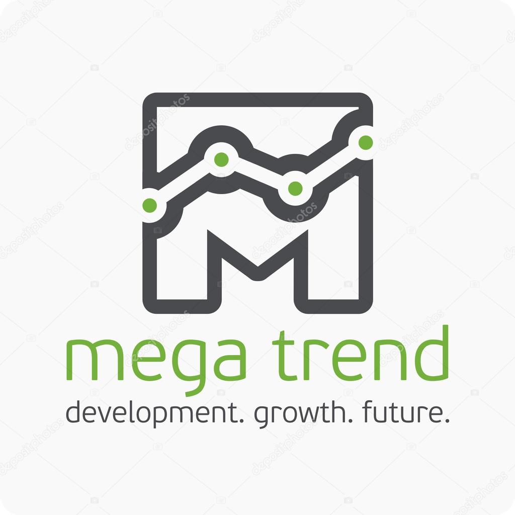 Vector template logo in the shape of M. The letter M with Diagram inside.