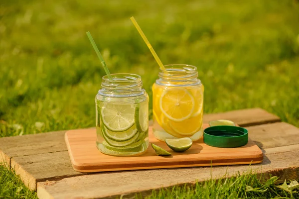Lemonade in the bank. On open air. — Stock Photo, Image