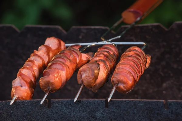 Grilling Sausages on barbecue grill. — Stock Photo, Image