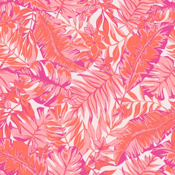 Vector patrón tropical gráfico brillante sin costuras con hojas, flores — Archivo Imágenes Vectoriales