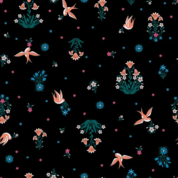 vector seamless gentle romantic little ditsy pattern with flying swallow birds