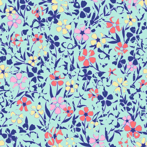 シームレスな元優しいカラフルな素朴な花パターンのベクトル — ストックベクタ