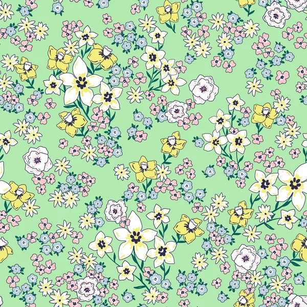 Vector seamless cute hand drawn gentle flower garden pattern — 图库矢量图片