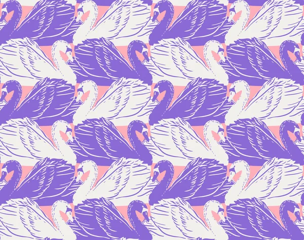 Vektor nahtlose sanfte romantische grafische Schwanenvögel regelmäßiges Muster — Stockvektor