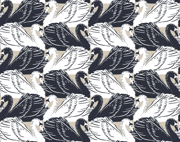 Vector sömlös mjuka romantiska grafiska swan fåglar regelbundet mönster — Stock vektor