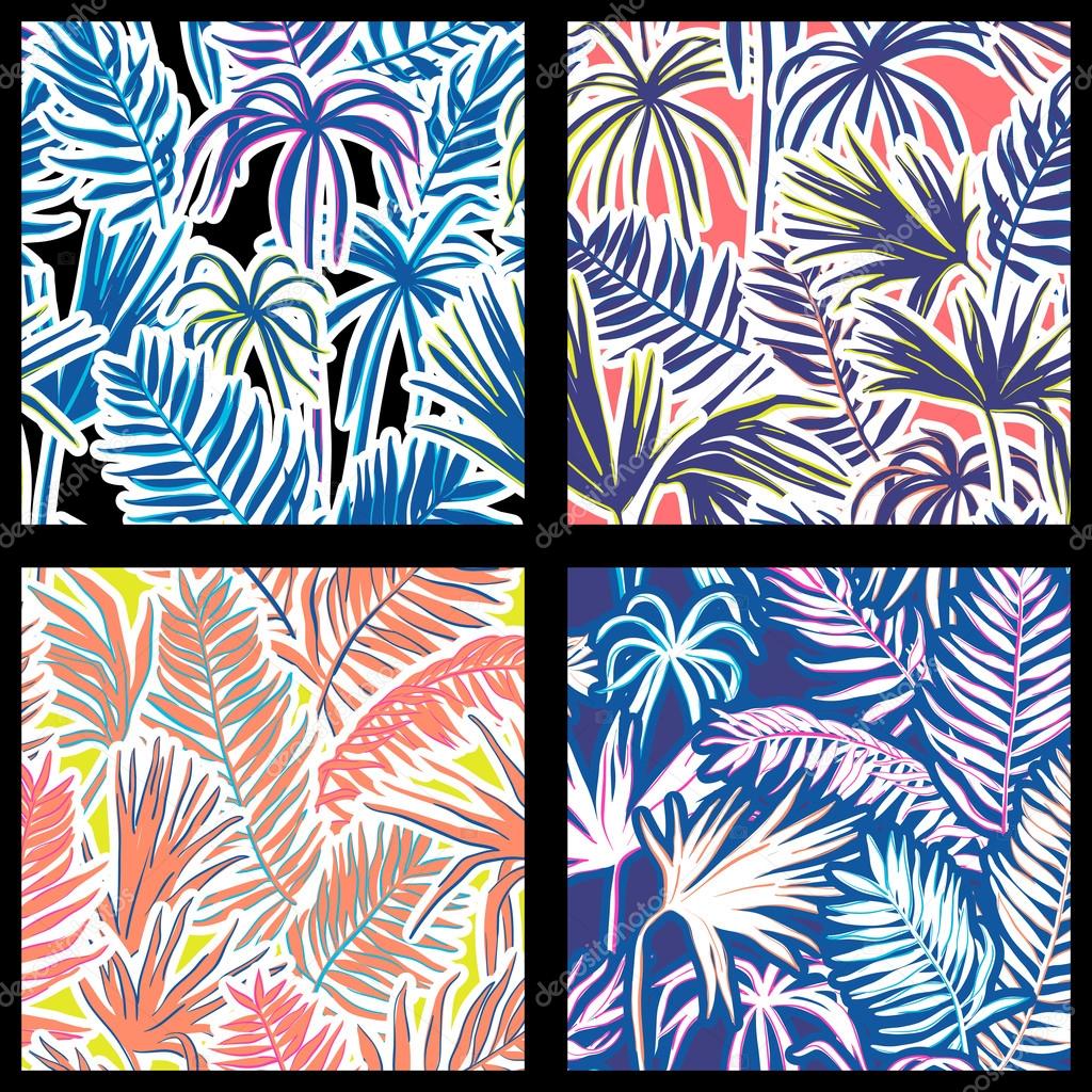 Download Vector Seamless Graphical Artistic Tropical Foliage Pattern With Geometric Squares Overlay Vector Image By C Katya Grib Vector Stock 113276086