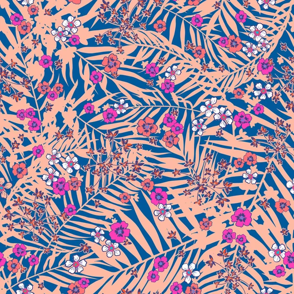 Patrón floral tropical sin costura vectorial — Archivo Imágenes Vectoriales