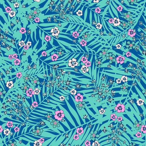 Patrón floral tropical sin costura vectorial — Archivo Imágenes Vectoriales